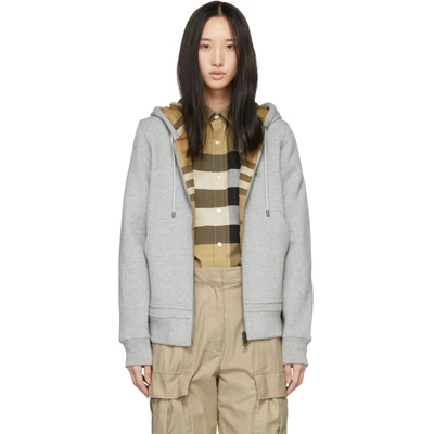 Shop Burberry Grey Fordson Zip-up Hoodie In Pale Grey M