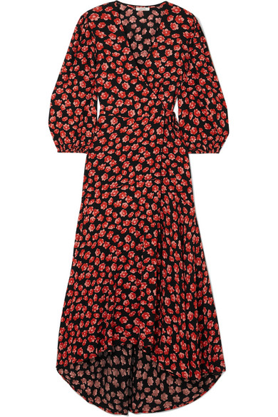 Ganni Red All-over Pattern Lindale Crepe Dress | ModeSens