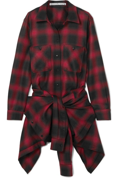 Shop Alexander Wang Checked Wool-flannel Playsuit In Red