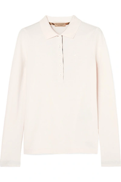 Shop Burberry Zulia Embroidered Cotton-piqué Polo Shirt In Ivory