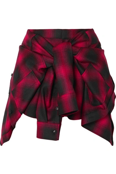 Shop Alexander Wang Tie-front Checked Wool-flannel Shorts In Red