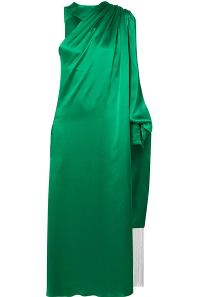 Shop Hillier Bartley One-shoulder Draped Silk-satin Dress In Green