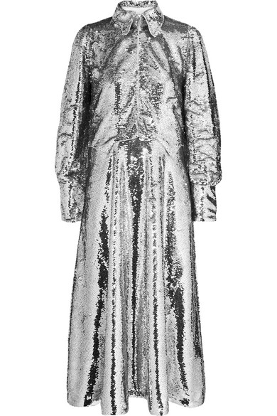 ganni silver sequin dress