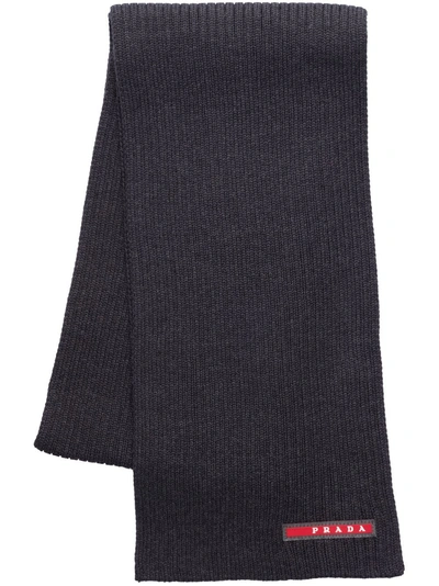 Shop Prada Ribbed Logo Patch Scarf - Black