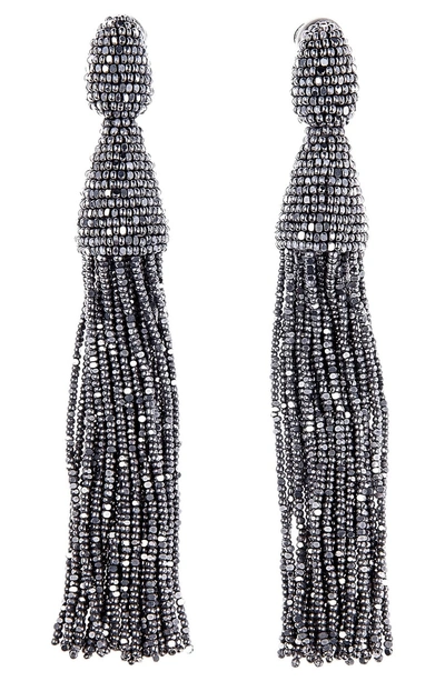 Shop Oscar De La Renta Long Tassel Drop Clip Earrings In Silver