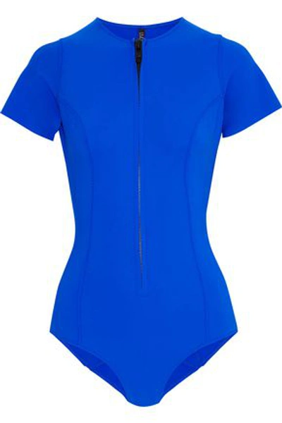 Shop Lisa Marie Fernandez Woman Farrah Zip-detailed Bonded Swimsuit Royal Blue