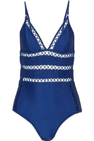 Shop Zimmermann Woman Paradiso Lattice-trimmed Swimsuit Royal Blue