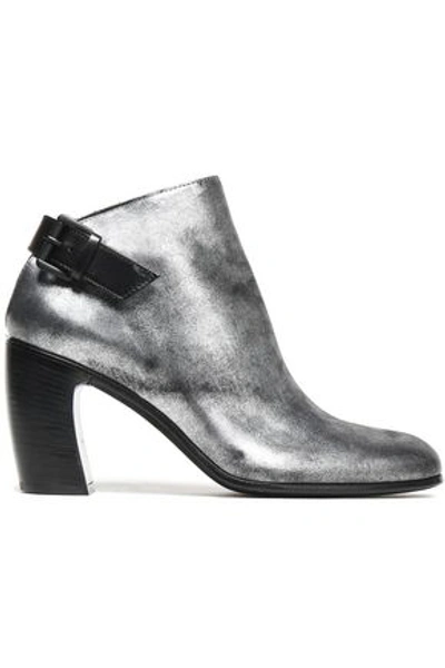 Shop Ann Demeulemeester Woman Metallic Leather Ankle Boots Silver