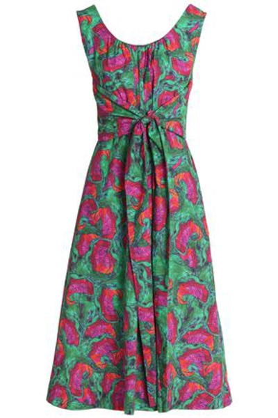 Shop Isolda Woman Silvia Tie-front Printed Cotton-poplin Midi Dress Jade
