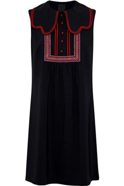 Shop Anna Sui Woman Layered Embroidered Crepe Mini Dress Black