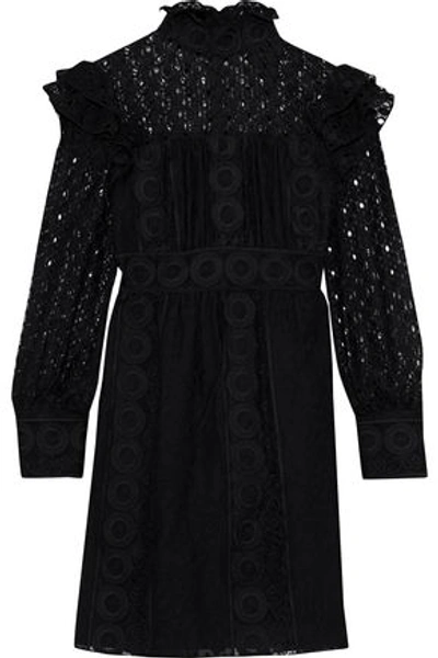Shop Anna Sui Woman Ruffled Embroidered Cotton-blend Tulle And Guipure Lace Mini Dress Black