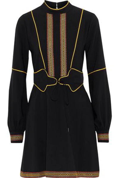 Shop Anna Sui Woman Embroidered Crepe Mini Dress Black