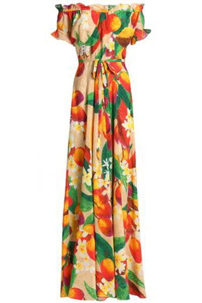 Shop Isolda Woman Carolina Off-the-shoulder Floral-print Silk Maxi Dress Multicolor