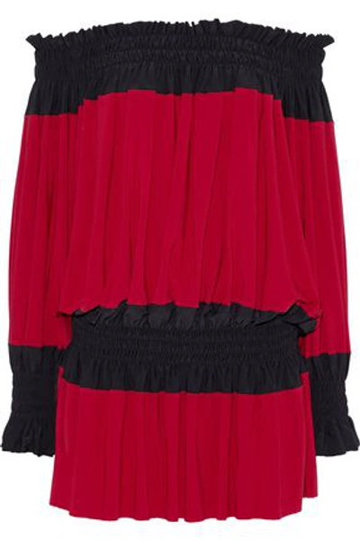 Shop Norma Kamali Woman Off-the-shoulder Two-tone Stretch-jersey Mini Dress Red