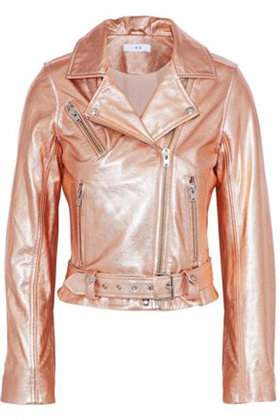 Shop Iro Woman Brooklyn Metallic Leather Biker Jacket Rose Gold