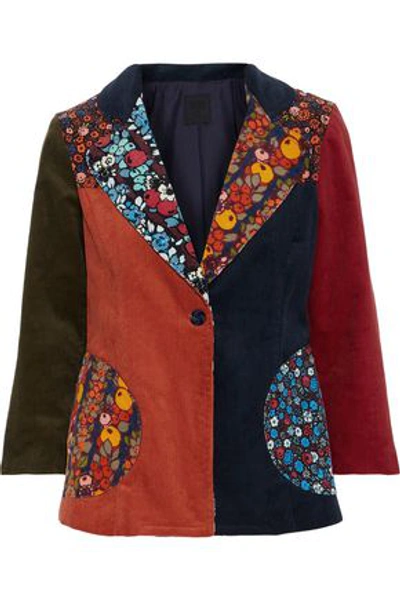 Shop Anna Sui Woman Patchwork Cotton-corduroy Jacket Multicolor