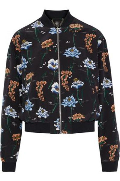 Shop Markus Lupfer Woman Charlotte Floral-print Silk Bomber Jacket Black