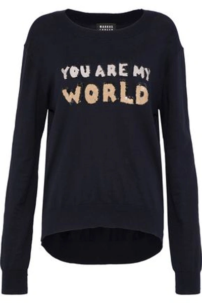 Shop Markus Lupfer Woman Sequin-embellished Cotton Sweater Midnight Blue