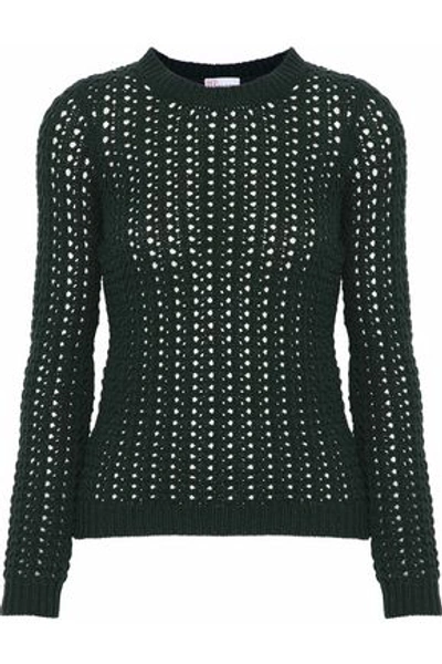 Shop Red Valentino Redvalentino Woman Open-knit Wool And Cashmere-blend Sweater Forest Green