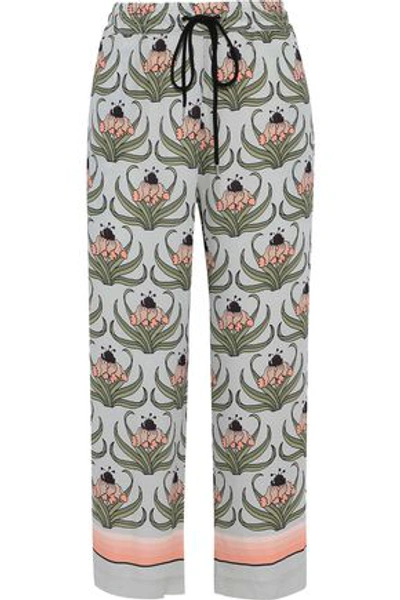 Shop Markus Lupfer Woman Orla Cropped Printed Crepe Wide-leg Pants Light Gray