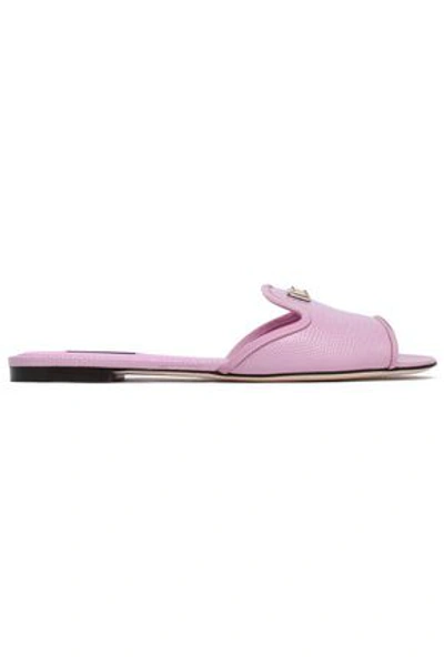Shop Dolce & Gabbana Lizard-effect Leather Slides In Baby Pink