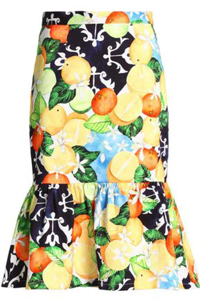 Shop Isolda Fluted Printed Cotton-blend Skirt In Multicolor