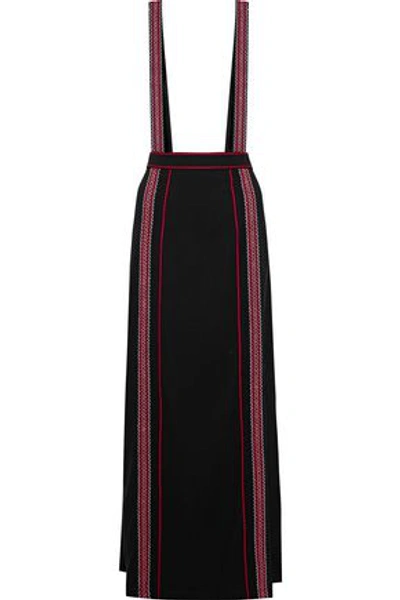 Shop Anna Sui Woman Embroidered Crepe Maxi Skirt Black