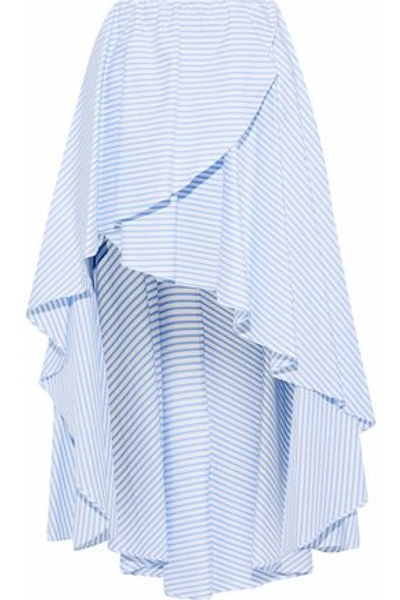 Shop Caroline Constas Woman Adelle Asymmetric Striped Cotton-poplin Skirt Light Blue