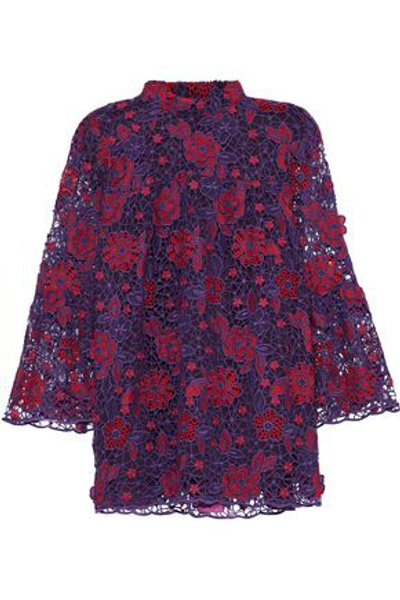 Shop Anna Sui Woman Cotton Guipure Lace Top Purple