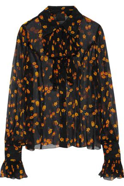 Shop Anna Sui Woman Printed Silk-georgette Top Black