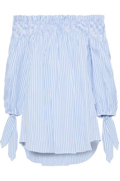 Shop Caroline Constas Lou Off-the-shoulder Striped Cotton-poplin Top In Light Blue