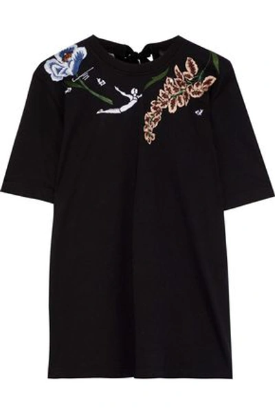 Shop Markus Lupfer Woman Ali Embellished Cotton-jersey T-shirt Black