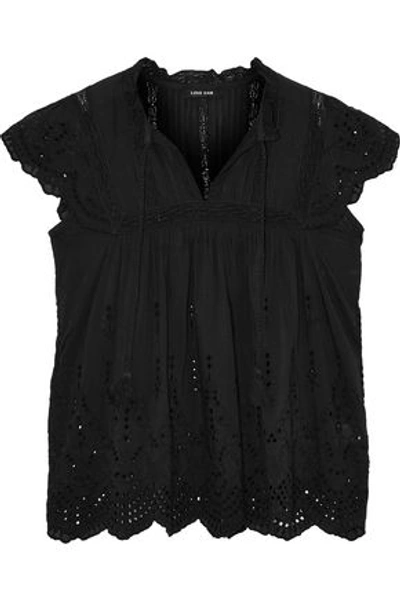 Shop Love Sam Lila Crochet-trimmed Broderie Anglaise Voile Blouse In Black