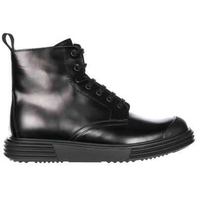 Shop Prada Men's Leather Boots In Black