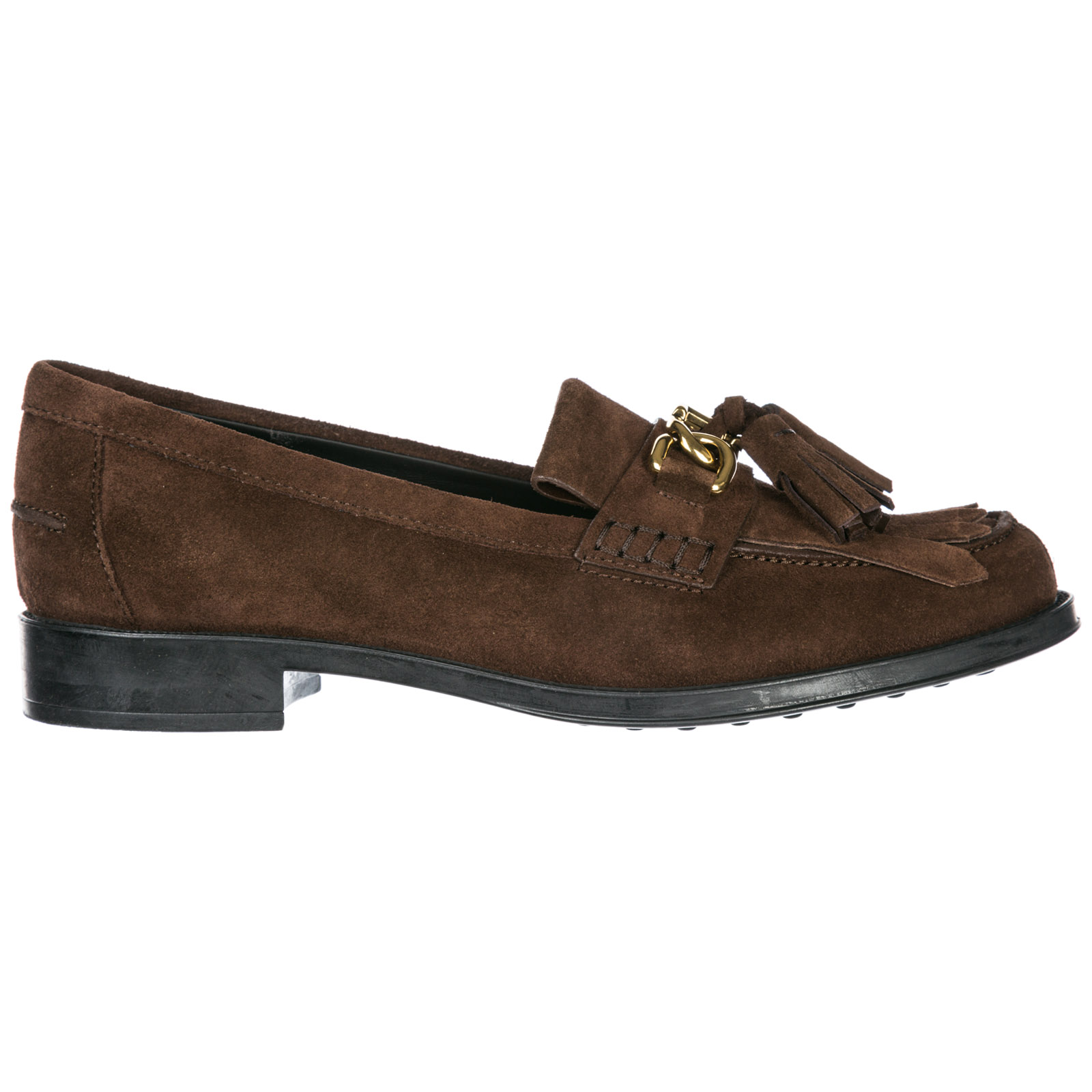 Tod's Women's Suede Loafers Moccasins Double T In Brown | ModeSens