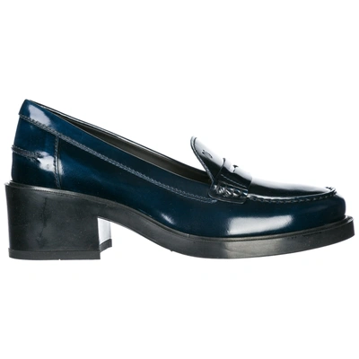 Shop Tod's Women's Leather Pumps Court Shoes High Heel In Blue
