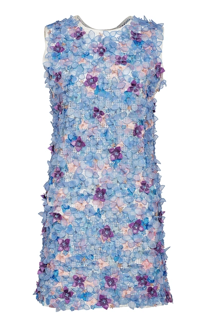 Shop Rahul Mishra Hydrangea Cotton Blend Floral Mini Dress In Blue