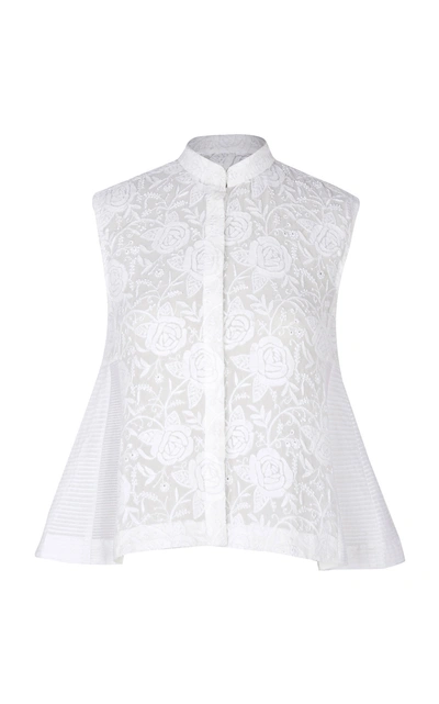 Shop Rahul Mishra Marine Embroidered Silk Blend Sleeveless Shirt In White
