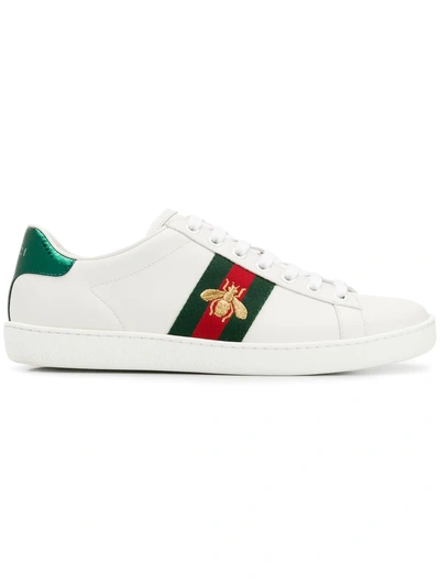 Gucci Ace Watersnake-trimmed Leather Sneakers White | ModeSens