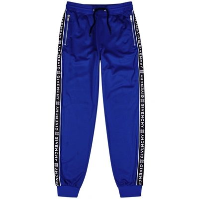 Shop Givenchy Blue Logo-jacquard Jersey Sweatpants