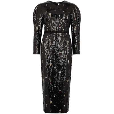 Shop Erdem Emmy Black Embellished Sequin Dress