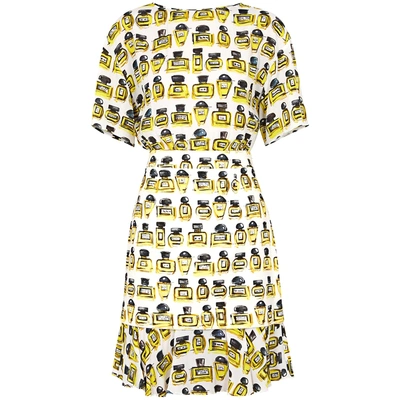 Shop Boutique Moschino Perfume-print Crepe And Tweed Dress In Yellow