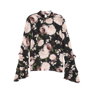 Shop Erdem Louella Floral-print Silk Top In Black