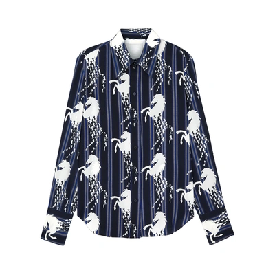 Shop Chloé Navy Printed Silk Shirt In Blue