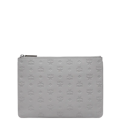 Shop Mcm Crossbody Pouch In Monogram Leather In Dove
