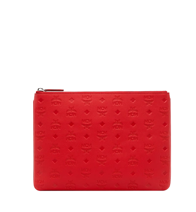 Shop Mcm Crossbody Pouch In Monogram Leather In Viva Red