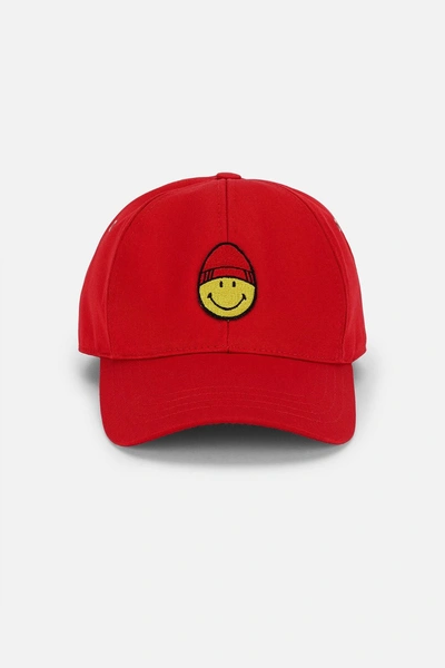 Shop Ami Alexandre Mattiussi Cap With Smiley Patch In Red