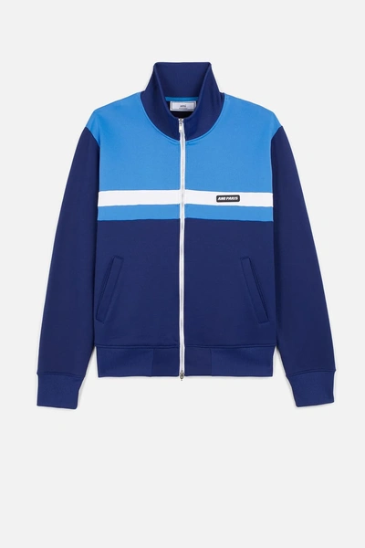 Shop Ami Alexandre Mattiussi Paris Patch Zipped Sweatshirt In Blue