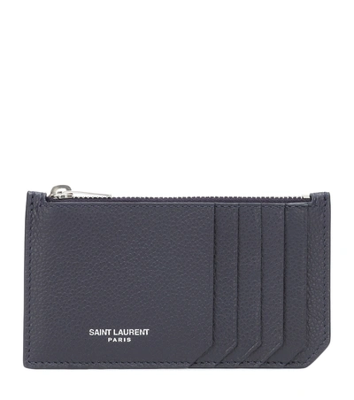 Shop Saint Laurent Leather Card Holder In Blue