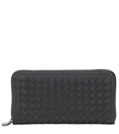 Shop Bottega Veneta Intrecciato Leather Wallet In Black